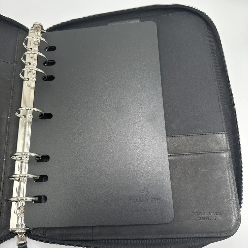 Franklin Covey Zip Binder Only Black Full‎ Grain Leather 7 Rings 1.5